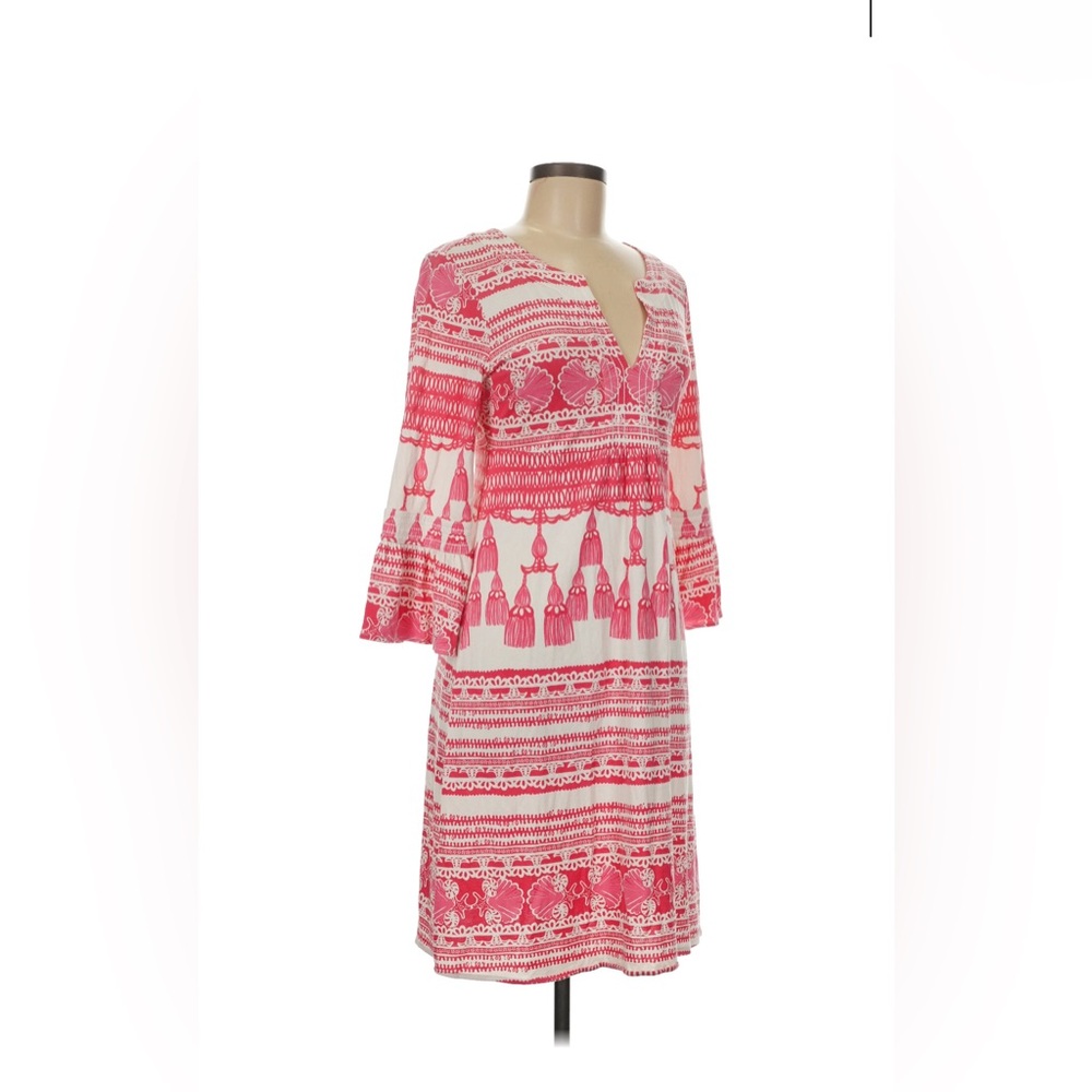 Lilly Pulitzer Bell Sleeve Midi Dress Pink Seashells Silk Blend Size XL